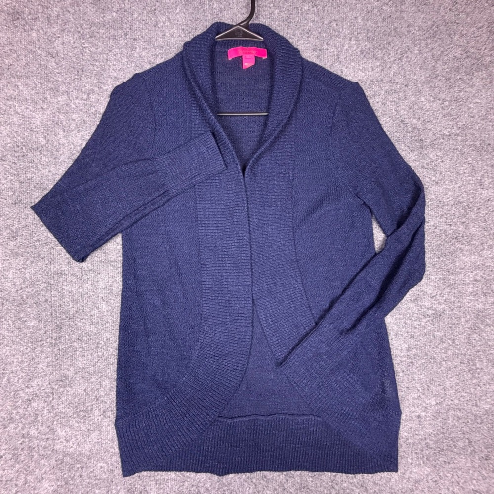 Lilly Pulitzer Navy Blue Open Front Shawl Collar Cardigan Sweater Small